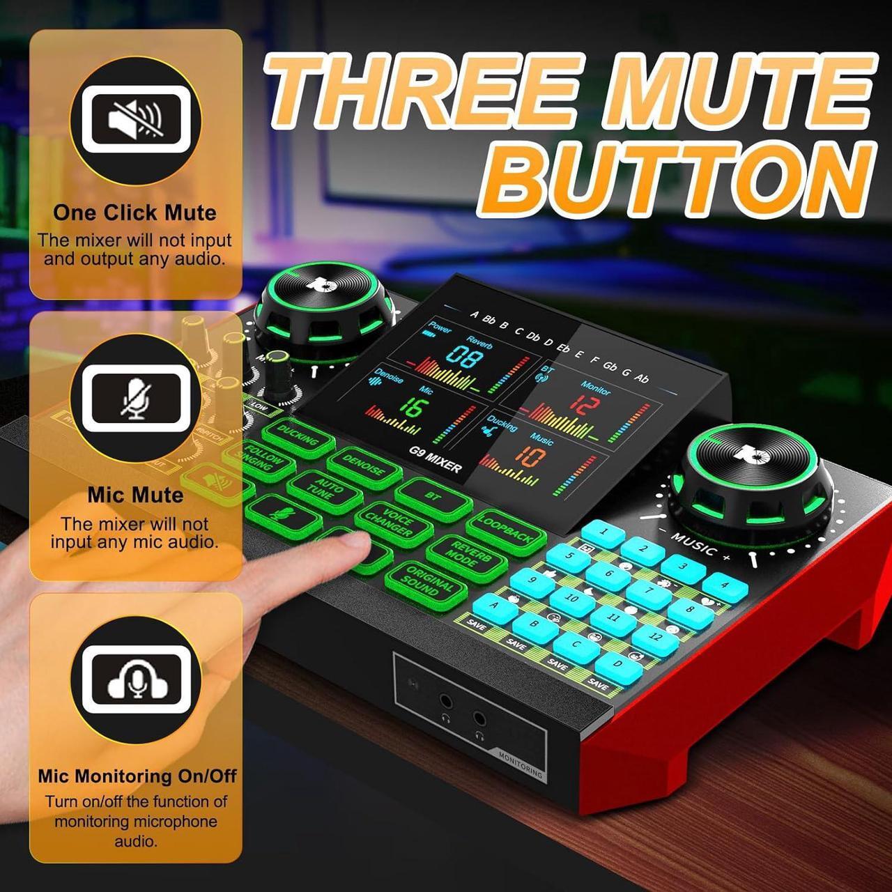 Alt view image 4 of 7 - G9 Gaming Audio MixerPodcast Equipment Live Sound Card for StreamingAudio Interface DJ Mixer Sound Card/Board Condenser Microphone for Tiktok Gaming Video Content Creator Kit.