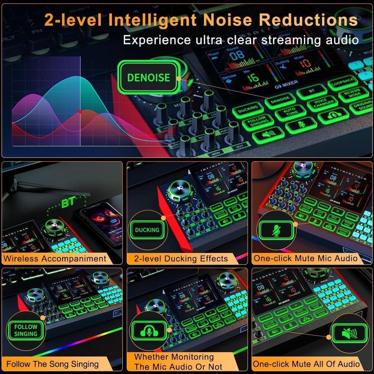 Alt view image 6 of 7 - G9 Gaming Audio MixerPodcast Equipment Live Sound Card for StreamingAudio Interface DJ Mixer Sound Card/Board Condenser Microphone for Tiktok Gaming Video Content Creator Kit.