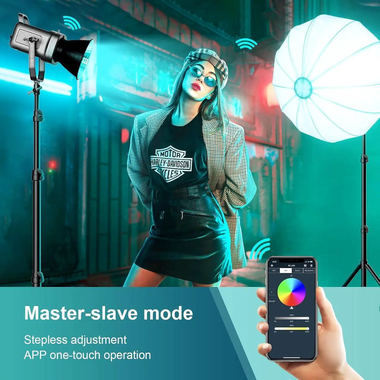 Alt view image 2 of 7 - 150W LED Video Light 2700K~7500K RGB Video Light Photography Studio Light Kit with Lantern Softbox & Stand, CRI97+TLCI97 with 8 Lighting Effects+Custom Effects for Outdoor Shoot YouTube Videos