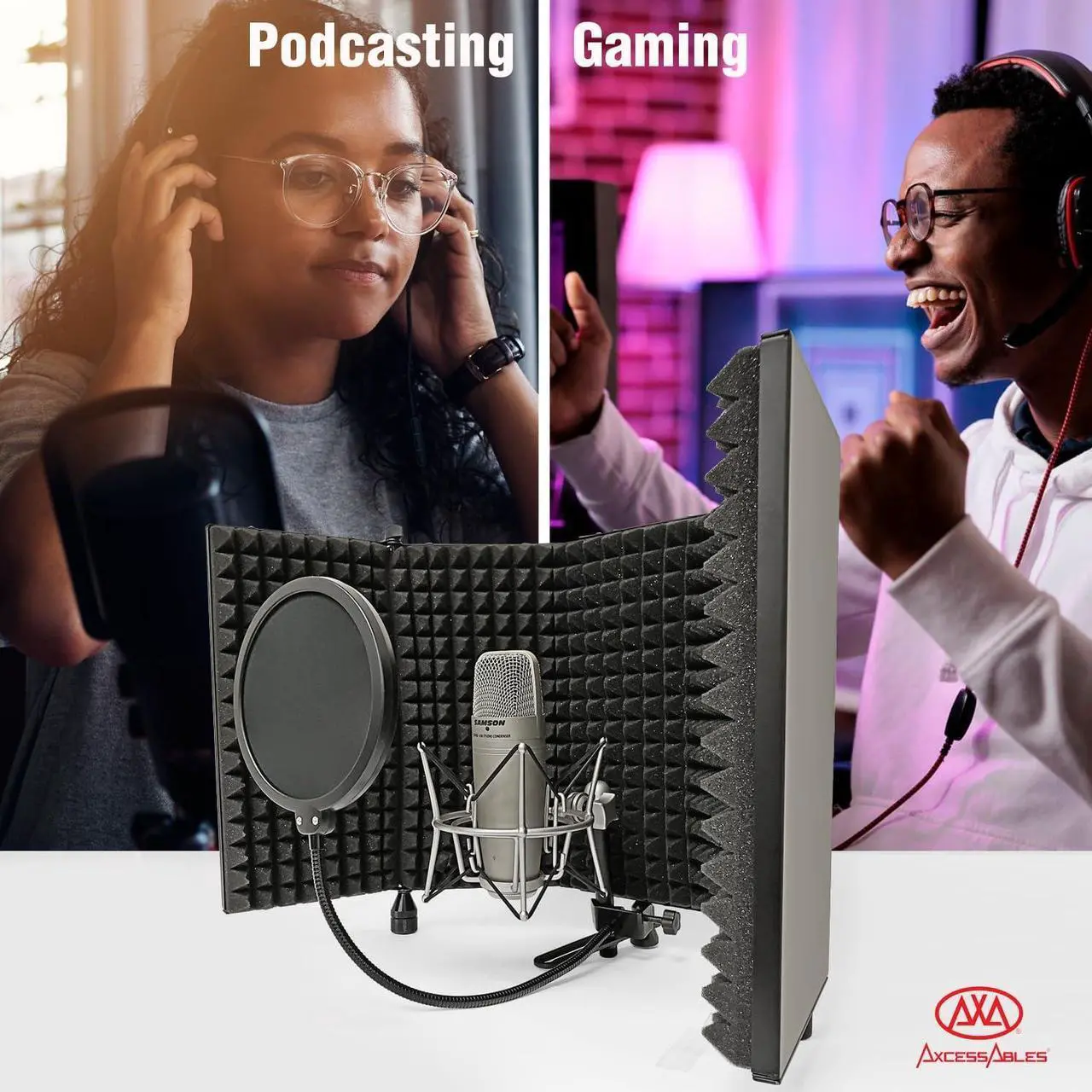 Alt view image 7 of 7 - Large 32 x 13 Recording Studio Microphone Isolation Shield w/Stand | Mic Isolation Foam Booth with Tall Stand | Reflection Filter Shield