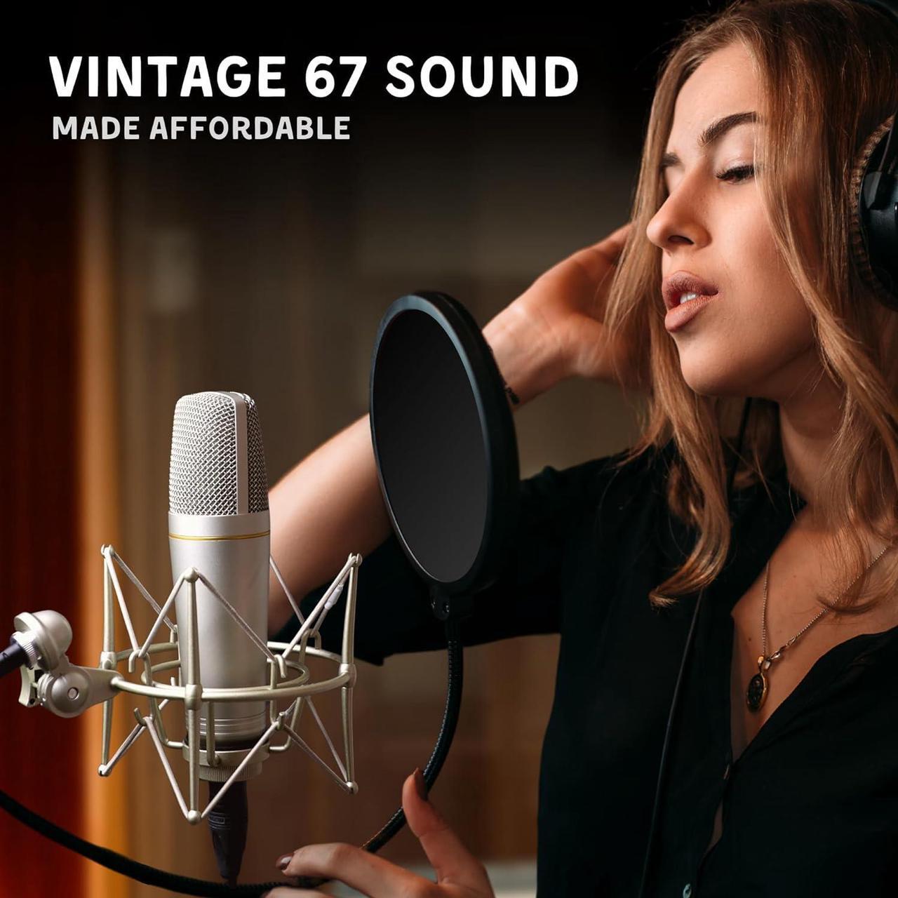 Alt view image 3 of 7 - MA-67 Studio Condenser Microphone, 34mm Gold Large Diaphragm Capsule, Including Hydro Pop Filter, Metal Shock Mount, XLR Cable and Mic Bag - for Music Production, Vocal Recording and Podcasting