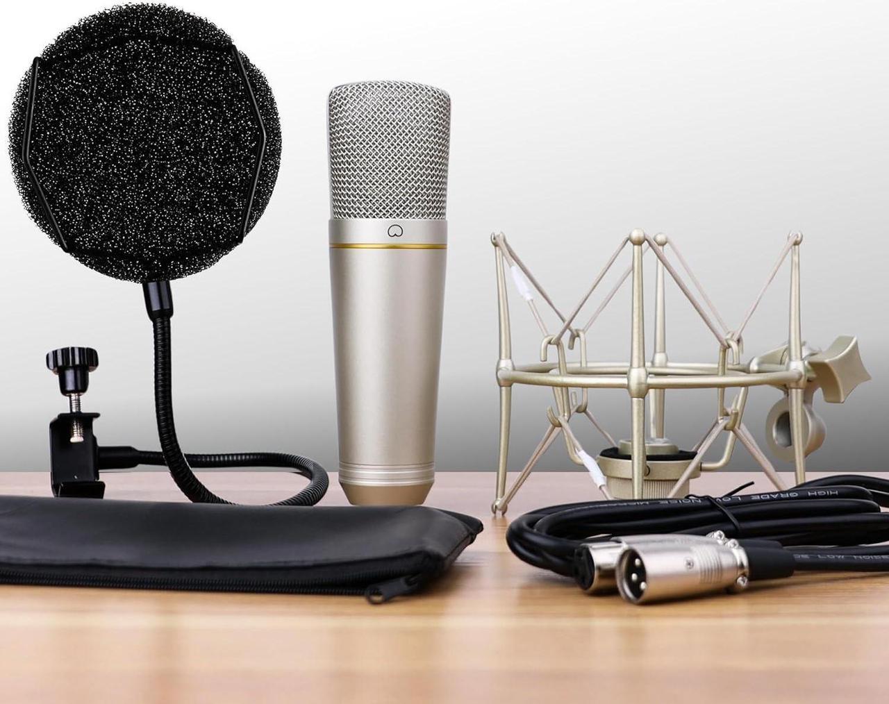 Alt view image 7 of 7 - MA-67 Studio Condenser Microphone, 34mm Gold Large Diaphragm Capsule, Including Hydro Pop Filter, Metal Shock Mount, XLR Cable and Mic Bag - for Music Production, Vocal Recording and Podcasting