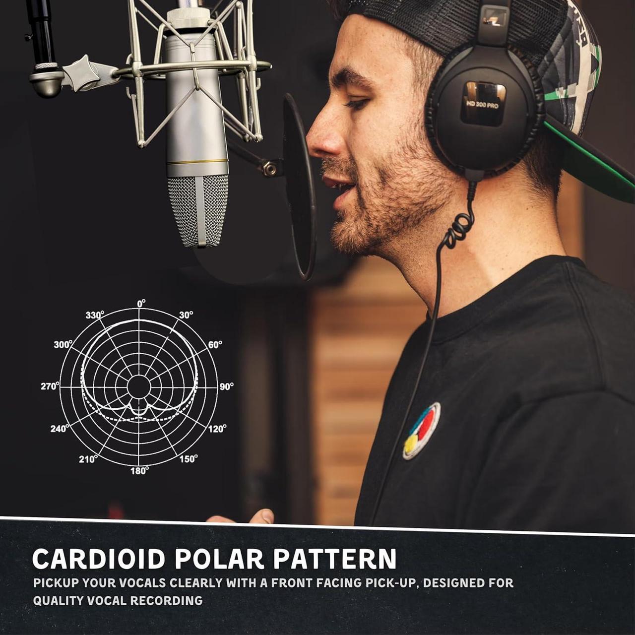 Alt view image 6 of 7 - MA-67 Studio Condenser Microphone, 34mm Gold Large Diaphragm Capsule, Including Hydro Pop Filter, Metal Shock Mount, XLR Cable and Mic Bag - for Music Production, Vocal Recording and Podcasting