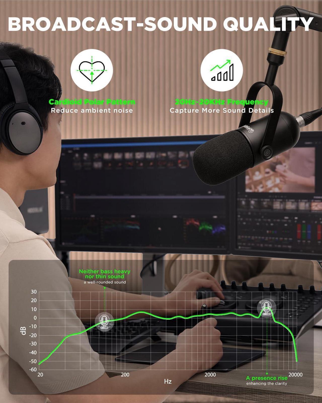 Alt view image 3 of 7 - BY-DM500 Podcast Microphone,XLR Dynamic Microphone with Broadcast Sound &Metal Construction Wide-Range Frequency Studio Microphone for Streaming Gaming Voice-Over Music-Black