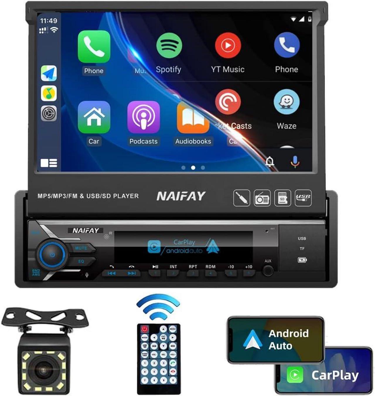 Main image of Single Din Touchscreen Car Stereo with Carplay & Android Auto, 7inch Flip Out Screen Car Stereo with Bluetooth Car Audio Receivers, Backup Camera, FM Radio/Mirror Link/USB/AUX/TF/Subwoofer