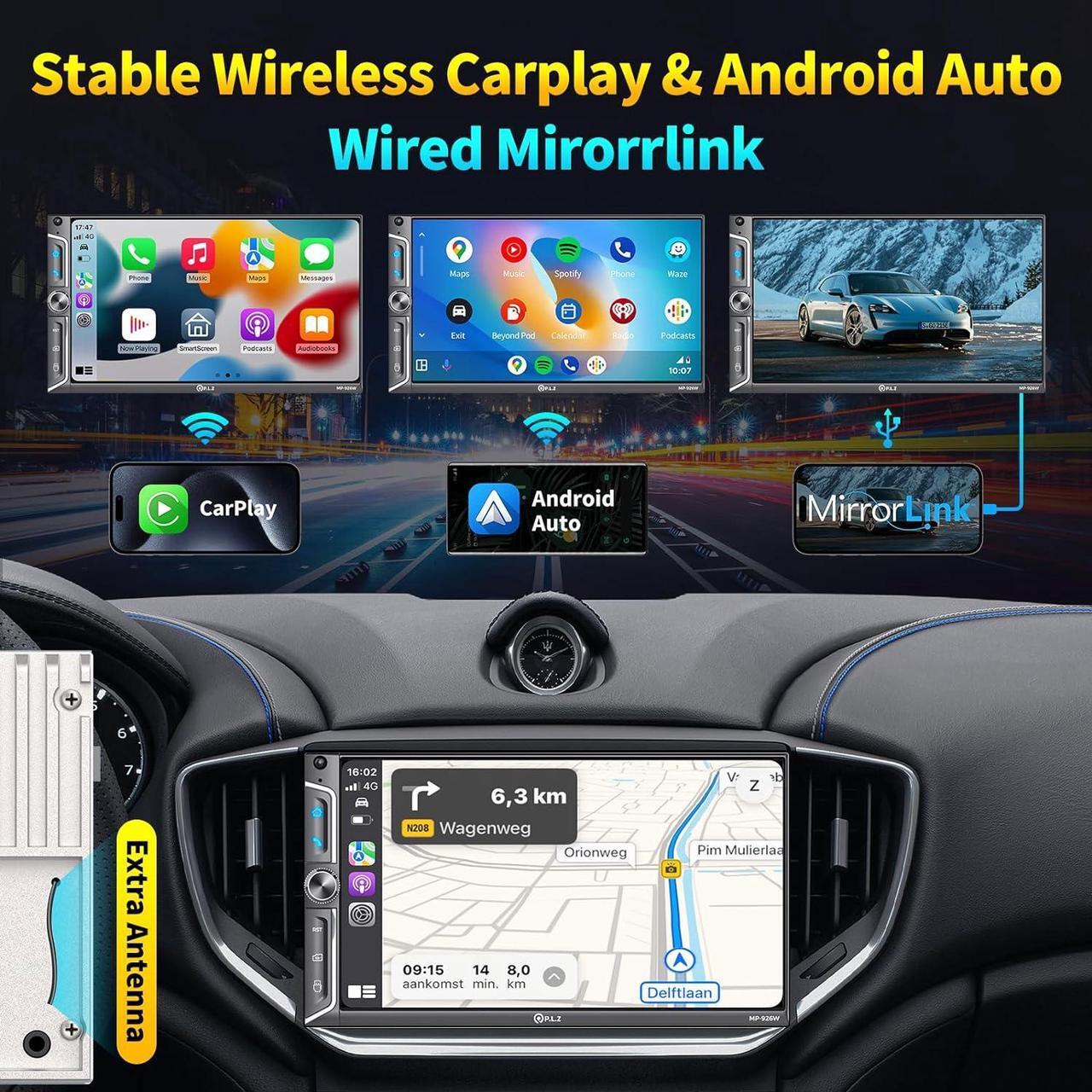 Alt view image 2 of 7 - 7" Wireless Double Din Car Stereo  Car Play Radio Carplay Android Auto QLED Touch Screen, Bluetooth 5.3 Audio Receivers, 1080P Backup Camera, 4.2 Channel Outputs 240W, 2 Subwoofer, FM/AM, SWC