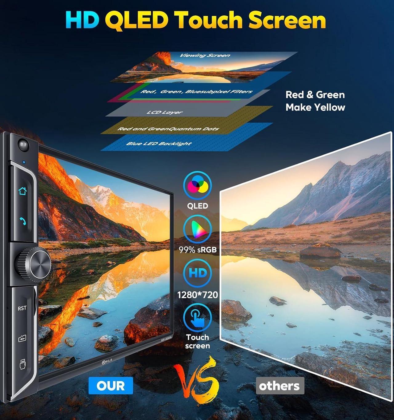 Alt view image 3 of 7 - 7" Wireless Double Din Car Stereo  Car Play Radio Carplay Android Auto QLED Touch Screen, Bluetooth 5.3 Audio Receivers, 1080P Backup Camera, 4.2 Channel Outputs 240W, 2 Subwoofer, FM/AM, SWC