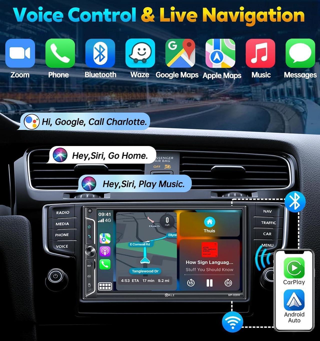 Alt view image 5 of 7 - 7" Wireless Double Din Car Stereo  Car Play Radio Carplay Android Auto QLED Touch Screen, Bluetooth 5.3 Audio Receivers, 1080P Backup Camera, 4.2 Channel Outputs 240W, 2 Subwoofer, FM/AM, SWC