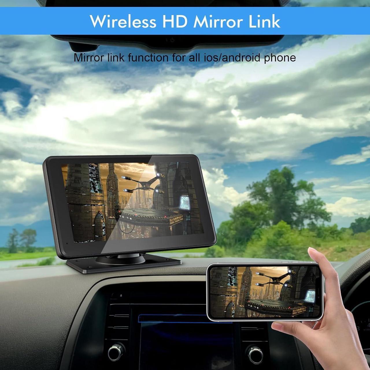 Alt view image 5 of 7 - 7" HD Portable Carplay Wireless Touch Screen Double Din Car Stereo Compatible  Carplay and Android Auto with GPS Navigation, Voice Control, Mirror Link, Bluetooth