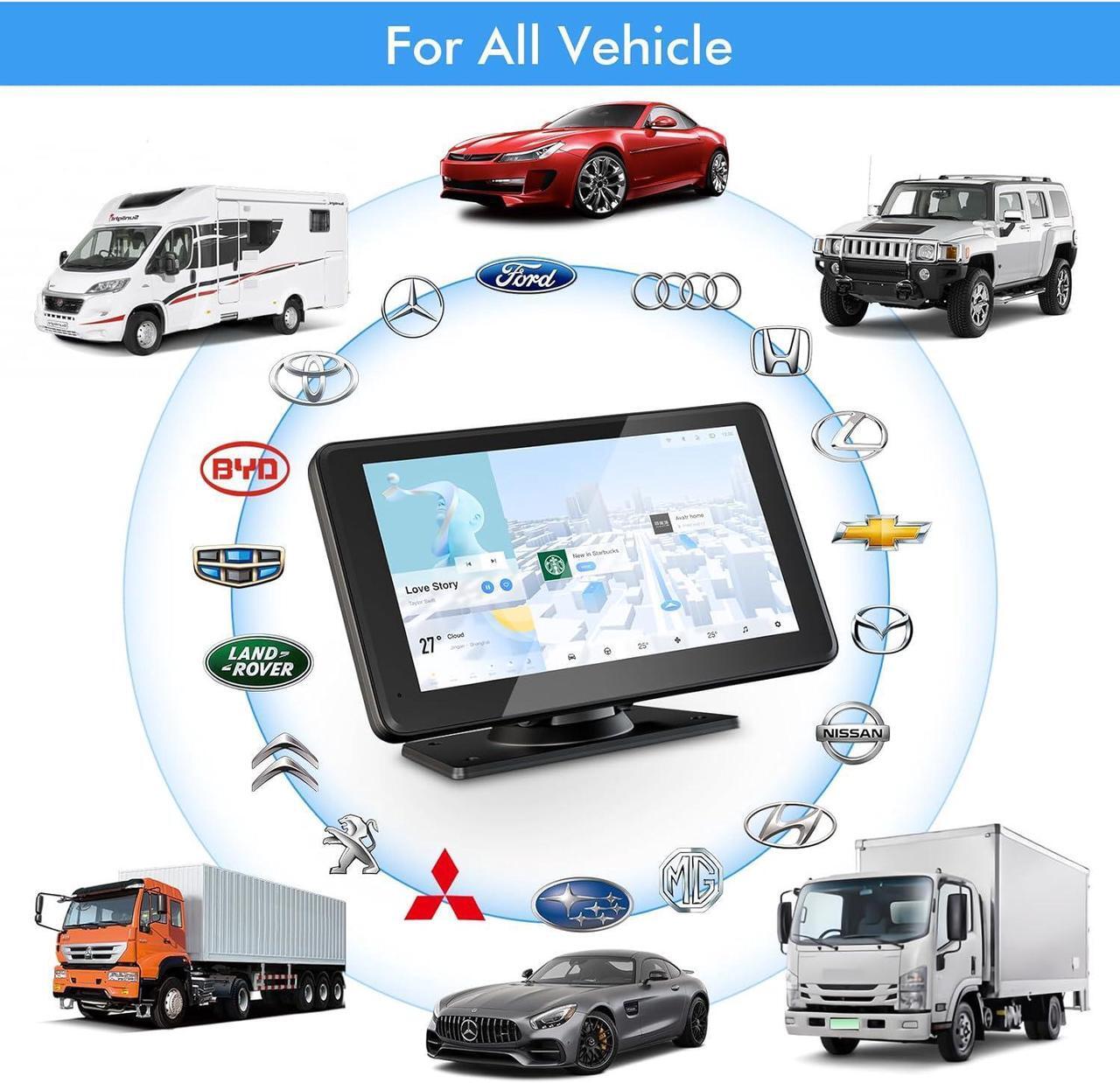 Alt view image 7 of 7 - 7" HD Portable Carplay Wireless Touch Screen Double Din Car Stereo Compatible  Carplay and Android Auto with GPS Navigation, Voice Control, Mirror Link, Bluetooth