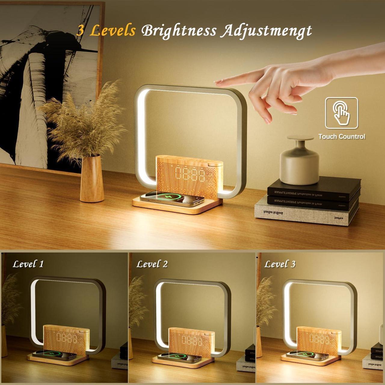 Alt view image 4 of 7 - Sunrise Alarm Clock for Heavy Sleepers with Wireless Charger, Wake Up Light, Sleep Aid with 10 Nature Sounds for Bedroom, White Noise Sound Machine for Adults, 3 Way Dimmable Touch Table Lamp