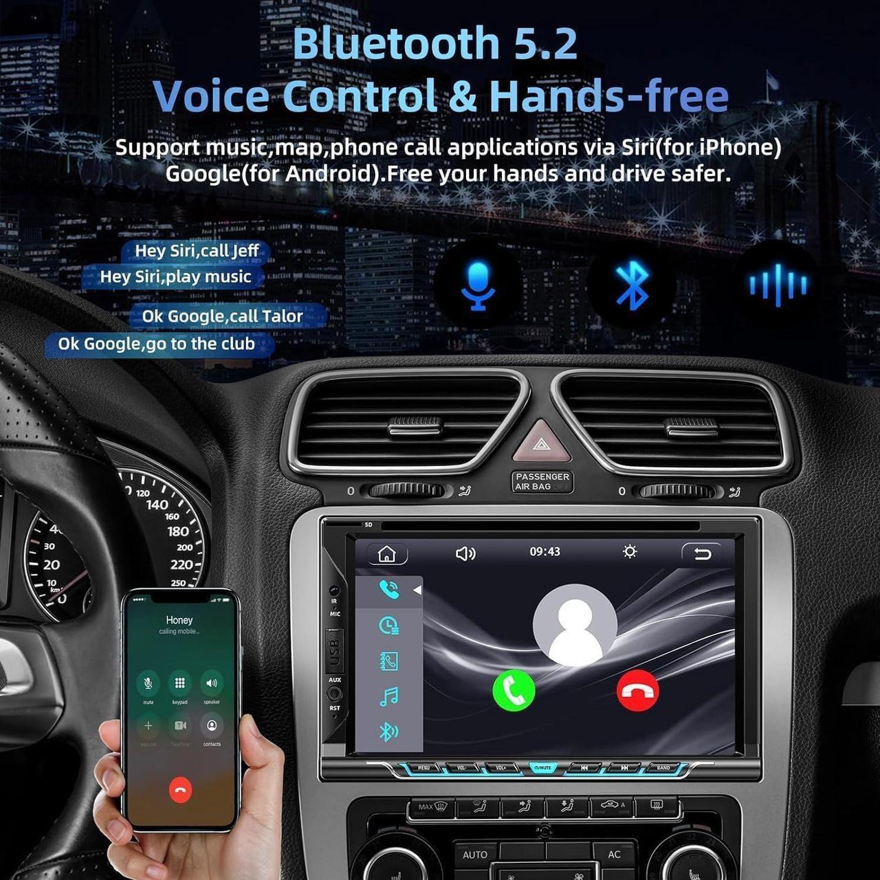 Alt view image 4 of 7 - Double Din Car Stereo with CD/DVD Player,  CarPlay/Android Auto 7 Double din Radio with Backup Camera, Mirror Link, Bluetooth, AM FM Radio Receiver, SWC, Subwoofer, USB/TF/AUX