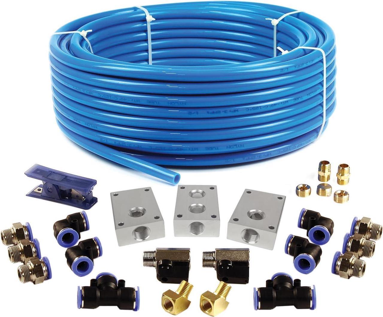 Main image of PCKIT26 Air Piping System, 26-Piece Air Push to Connect Kit with 1/2-Inch (OD) / 3/8" (ID) x 100-Feet TPEE Tubing