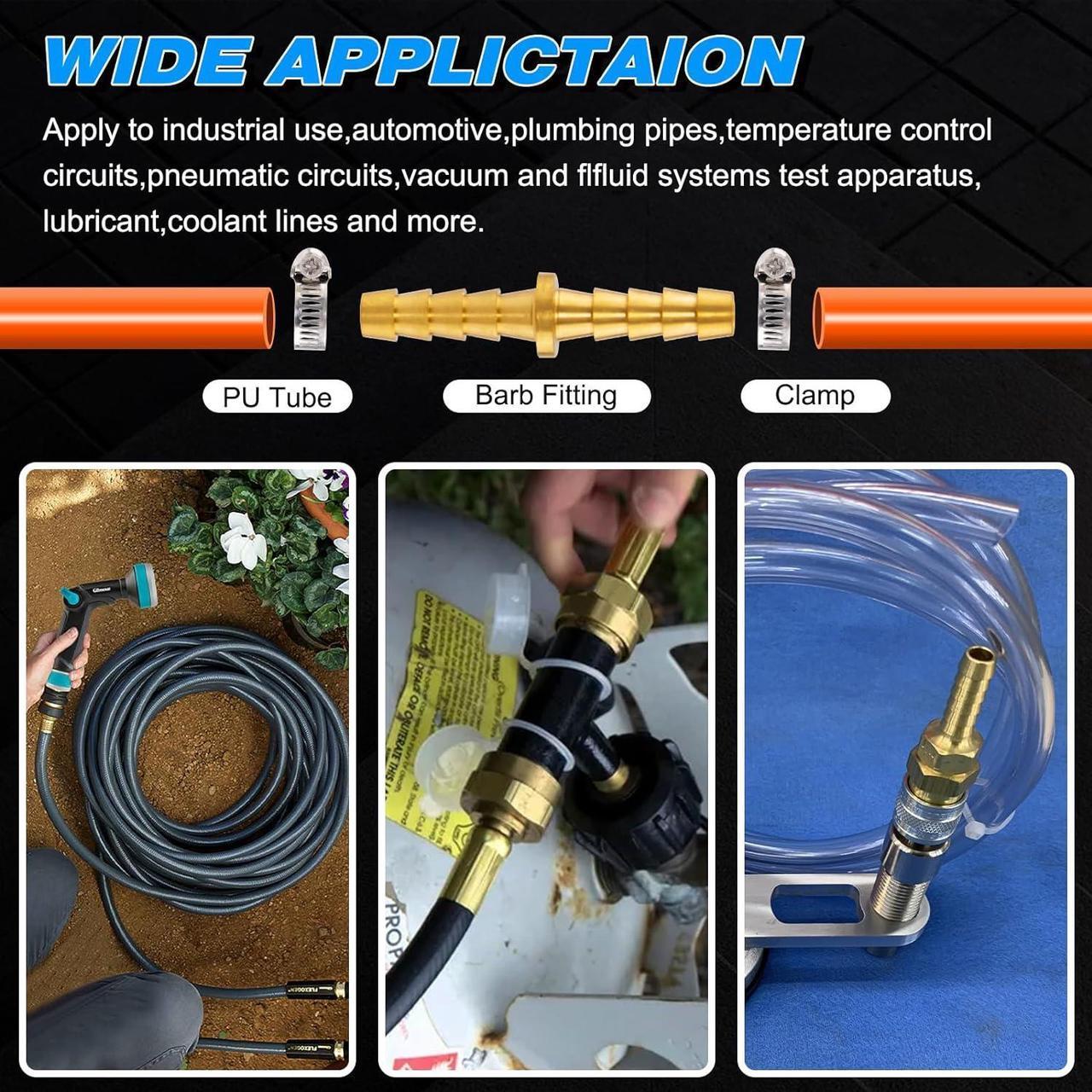 Alt view image 4 of 7 - 80pcs Brass Hose Barb Fittings Kit 1/8" 3/16" 1/4" 5/16" 3/8" 1/2" Barb to Male NPT Thread Air Hose Fitting, Barbed Splicer and Tee with Clamps