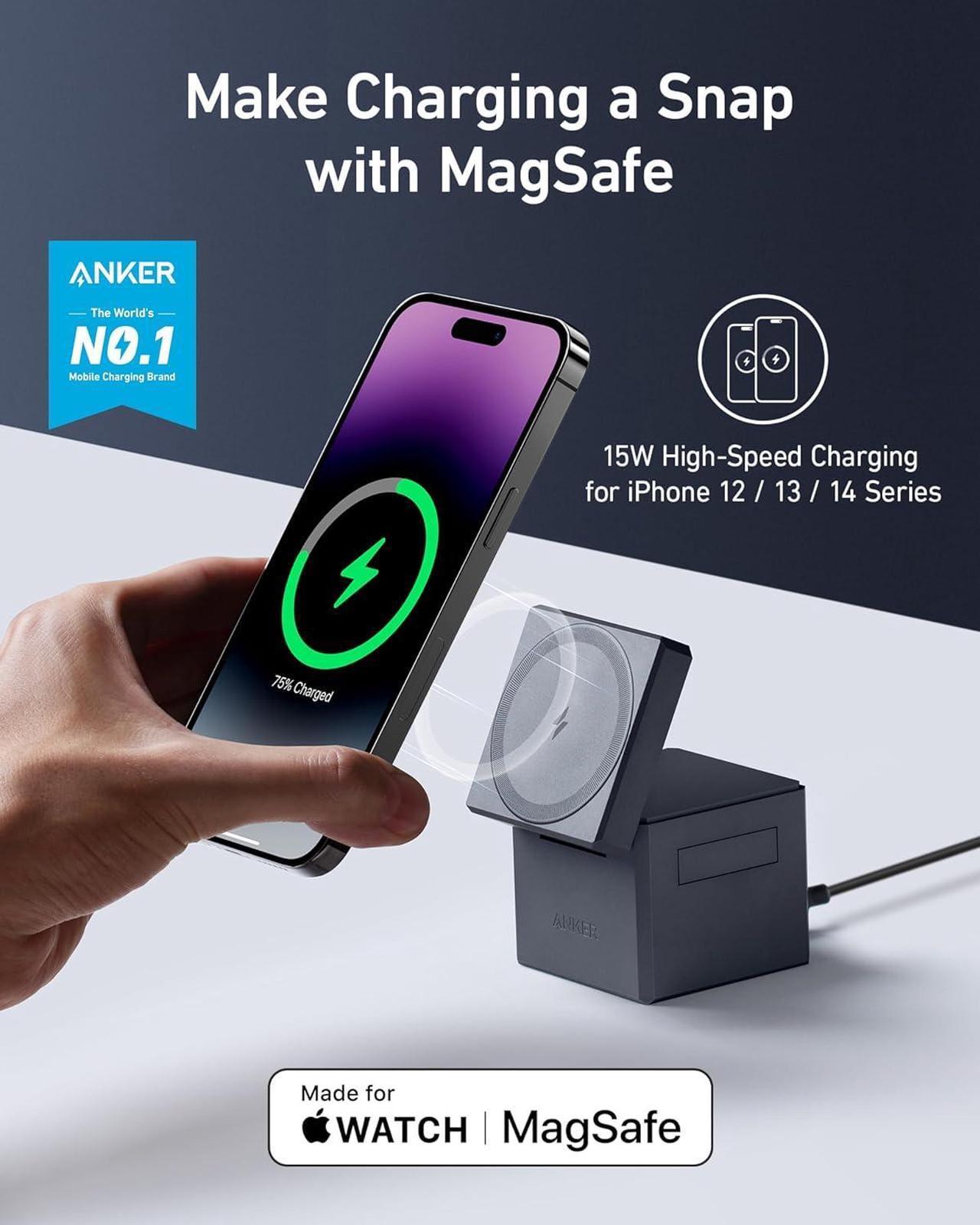 Alt view image 2 of 7 - MagSafe Charger Stand Wireless Charger 3-in-1 Cube 15W Foldable Fast Charging for iPhone 16/15/14/13  Watch AirPods (Charger Included)