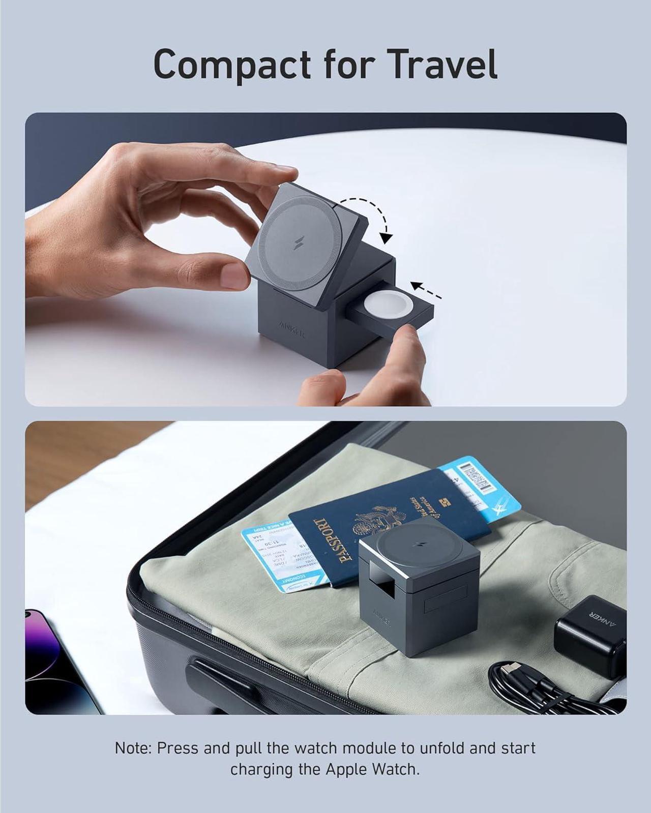 Alt view image 4 of 7 - MagSafe Charger Stand Wireless Charger 3-in-1 Cube 15W Foldable Fast Charging for iPhone 16/15/14/13  Watch AirPods (Charger Included)