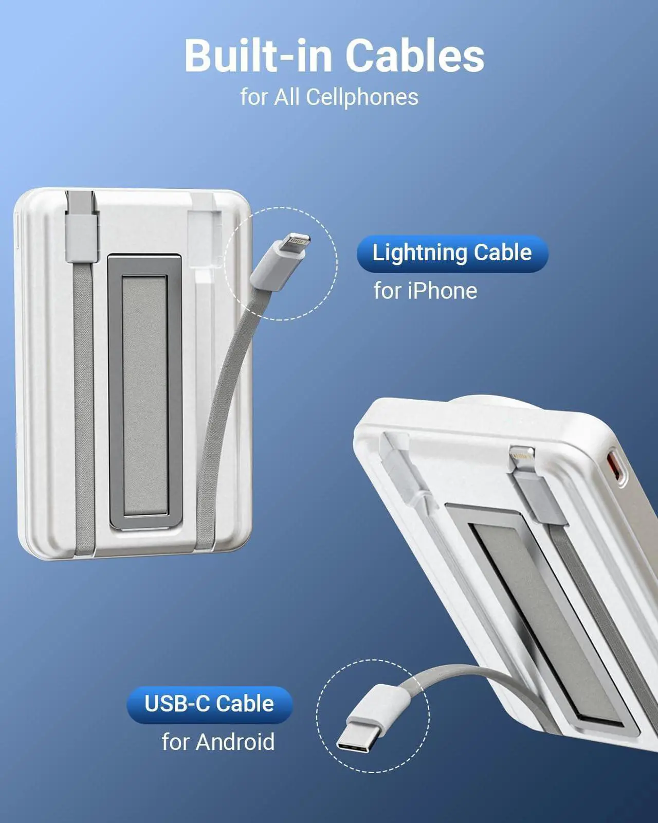 Alt view image 3 of 7 - Magsafe Battery Pack 10000mAh, Magnetic Wireless Portable Charger for  Watch, 5 in 1 Fast Charging Power Bank with Stand and Cables for iPhone 15 Pro Max/14/13/12 mini/AirPods(White)