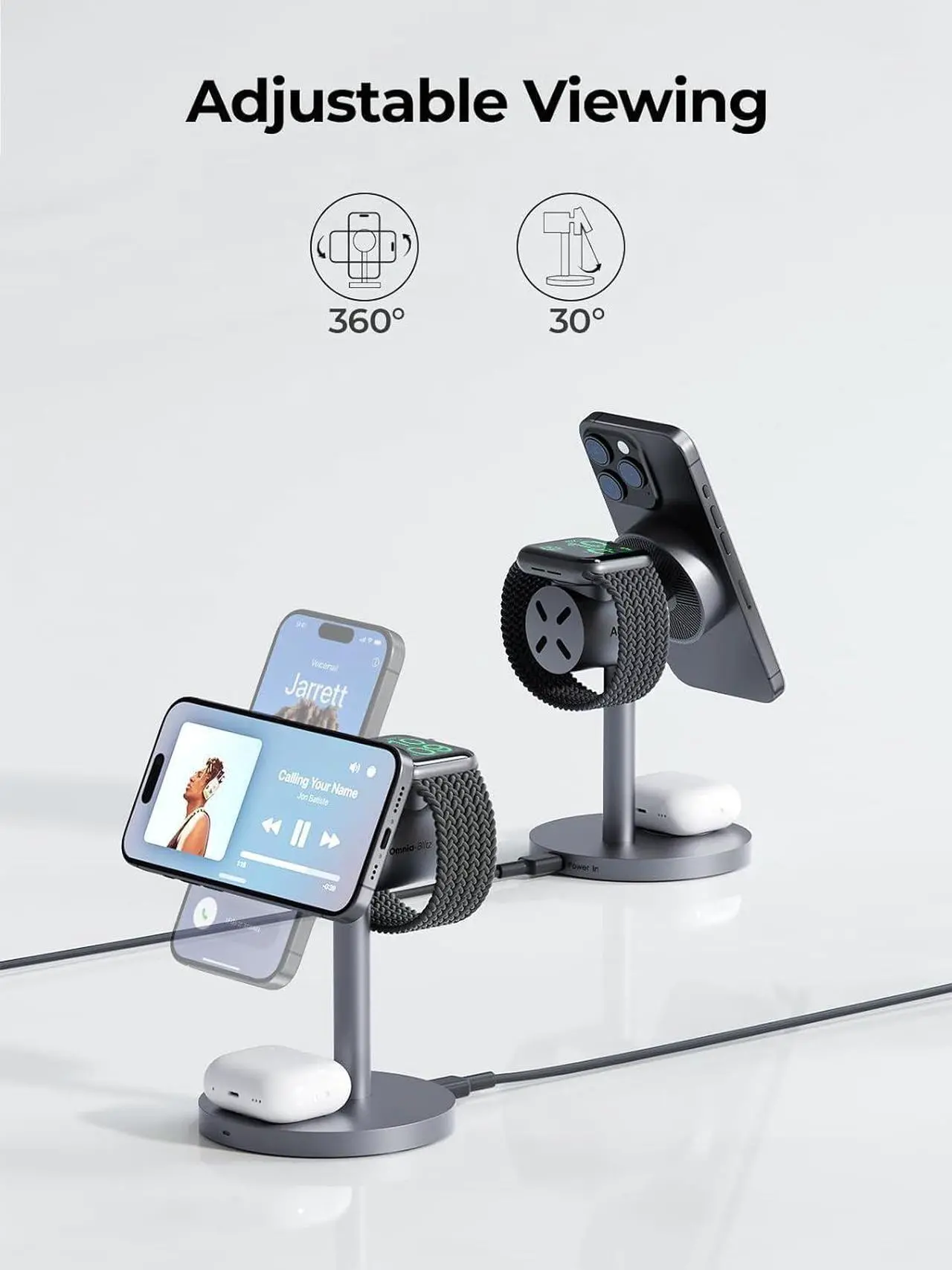Alt view image 5 of 7 - MagFusion 3-in-1 Charging Station MagSafe Compatible, Qi2 Certified 15W Wireless Charger Stand,  Watch Charger, for iPhone 15/14/13/12, AirPods,  Watch S9 (30W PD Charger Included)