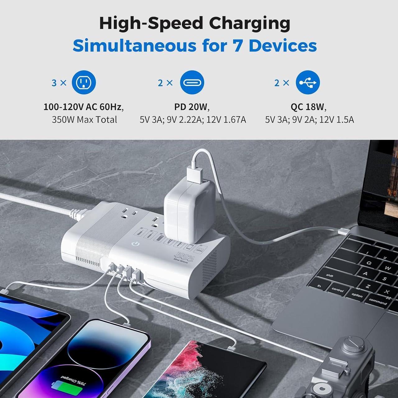 Alt view image 5 of 7 - 500W Max Travel Adapter 220V to 110V Power Voltage Converter 100% Pure Sine Wave, Step Down Transformer for Hair Straightener Curler CPAP Toothbrush Laptop Phone, US to EU/UK/AU/IT/CN Converter