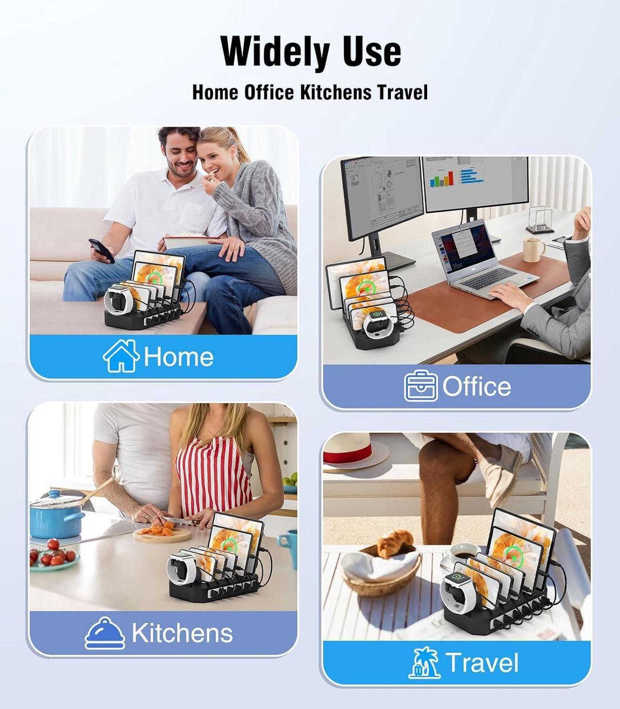 Alt view image 6 of 7 - 60W Phone Charging Station for Multiple Devices,6-Port USB Charging Dock with 6 Cables Compatible with iPad, iPhone, Tablet and Cell Phone, Kindle, ,Watch