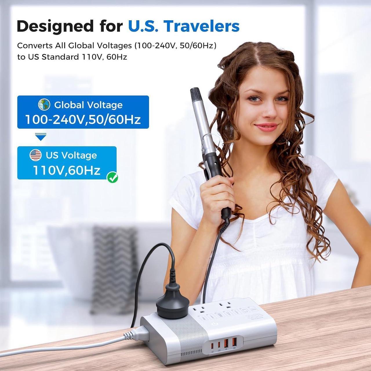 Alt view image 6 of 7 - 500W Max Travel Adapter 220V to 110V Power Voltage Converter 100% Pure Sine Wave, Step Down Transformer for Hair Straightener Curler CPAP Toothbrush Laptop Phone, US to EU/UK/AU/IT/CN Converter