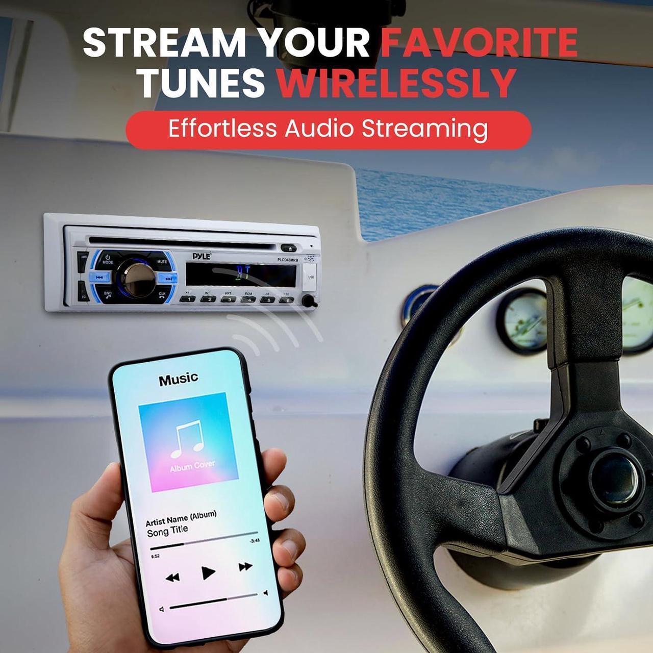 Alt view image 3 of 7 - Boat Bluetooth Marine Stereo Receiver - Marine Head Unit Din Single Stereo Speaker Receiver - Wireless Music Streaming/Hands-Free Calling/CD Player/MP3/USB/AUX/ marine AM FM Radio -PLCD43MRB