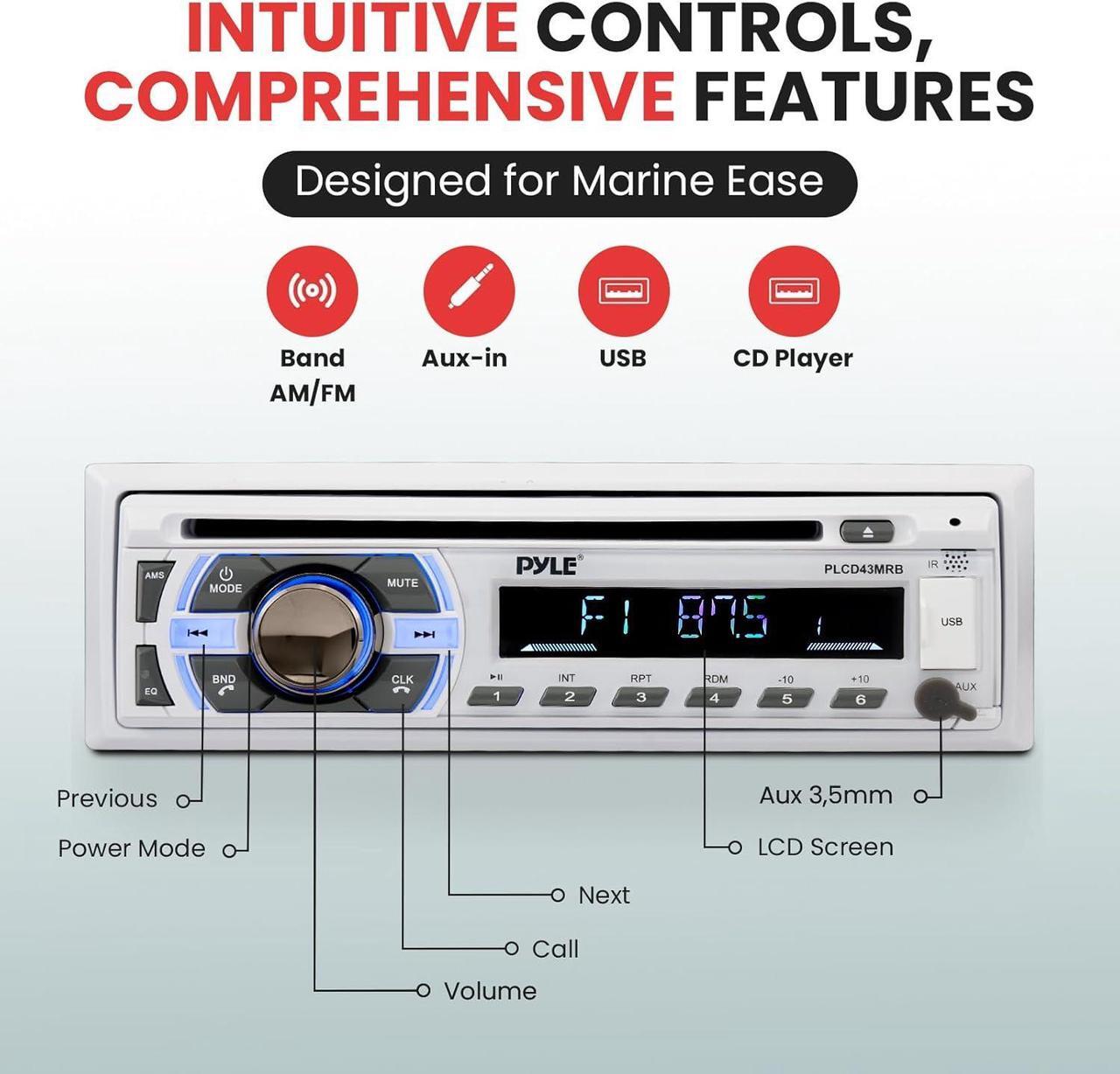 Alt view image 6 of 7 - Boat Bluetooth Marine Stereo Receiver - Marine Head Unit Din Single Stereo Speaker Receiver - Wireless Music Streaming/Hands-Free Calling/CD Player/MP3/USB/AUX/ marine AM FM Radio -PLCD43MRB