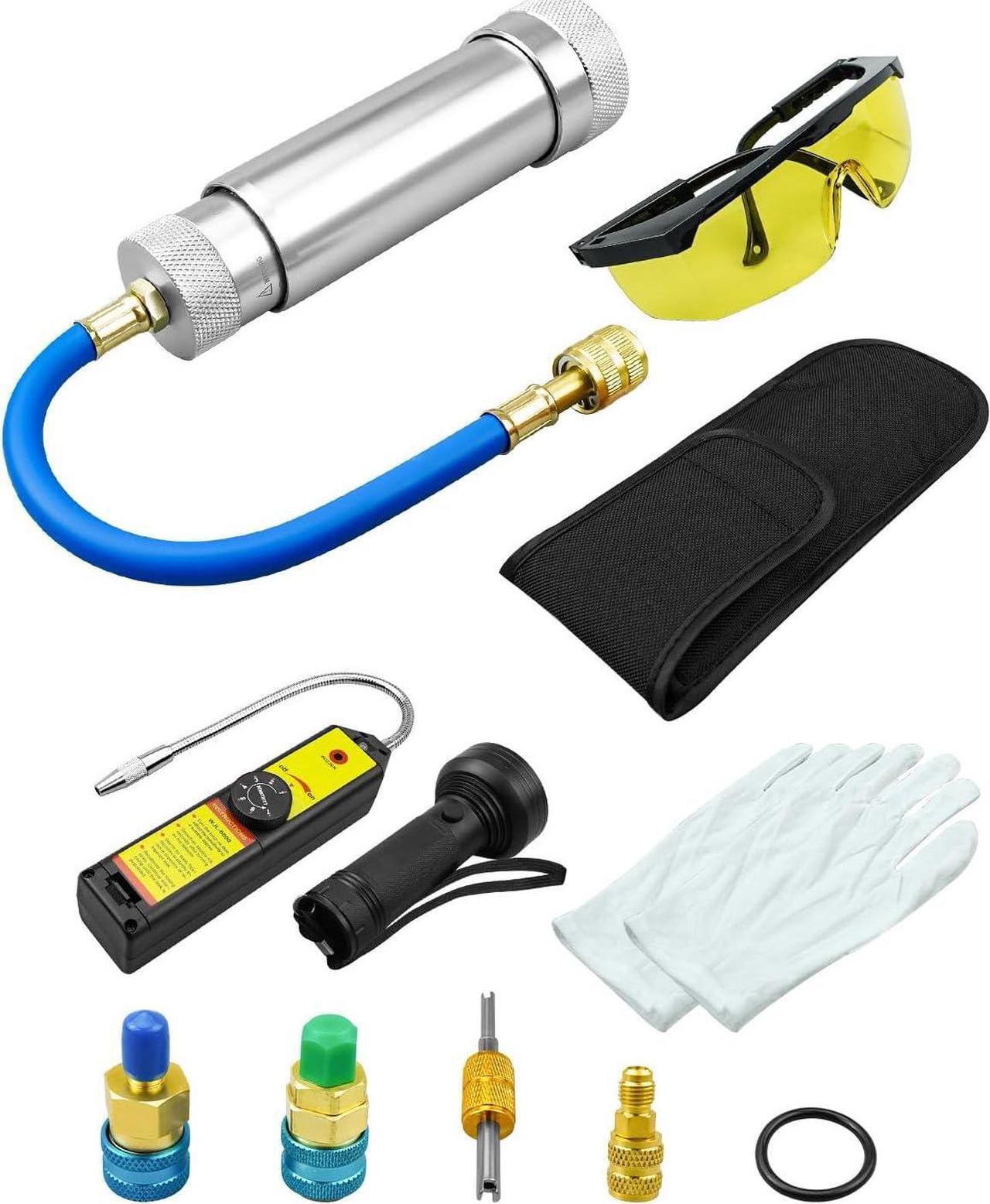 Main image of Oil Dye Injector Kit with Oil Dye Refrigerant Leak Detector Low Side Quick Coupler Mini Split Adapter Glasses Flashlight Compatible with R1234yf R134a R410 Classic