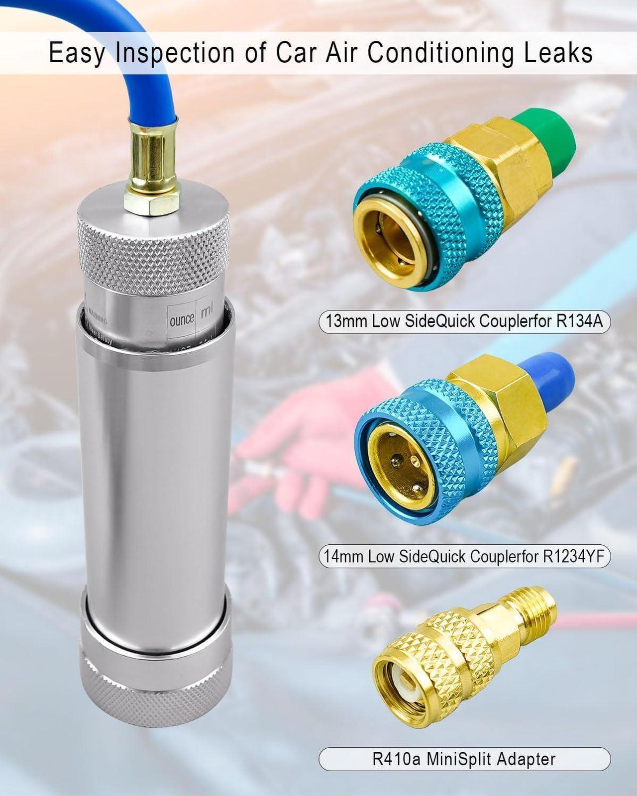 Alt view image 3 of 6 - Oil Dye Injector Kit with Oil Dye Refrigerant Leak Detector Low Side Quick Coupler Mini Split Adapter Glasses Flashlight Compatible with R1234yf R134a R410 Classic