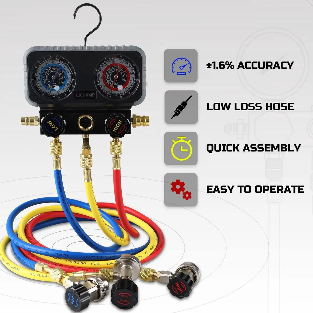 Alt view image 3 of 6 - AC R1234YF R134A Gauge Set, Automotive Manifold Gauge Compatible with R1234YF R134A and R404A Refrigerants, Works on Car Freon Charging and Evacuation