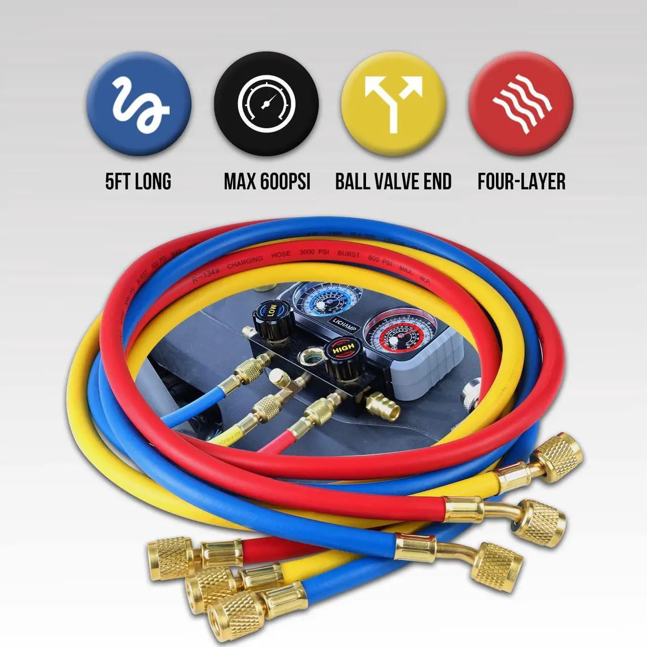 Alt view image 5 of 6 - AC R1234YF R134A Gauge Set, Automotive Manifold Gauge Compatible with R1234YF R134A and R404A Refrigerants, Works on Car Freon Charging and Evacuation