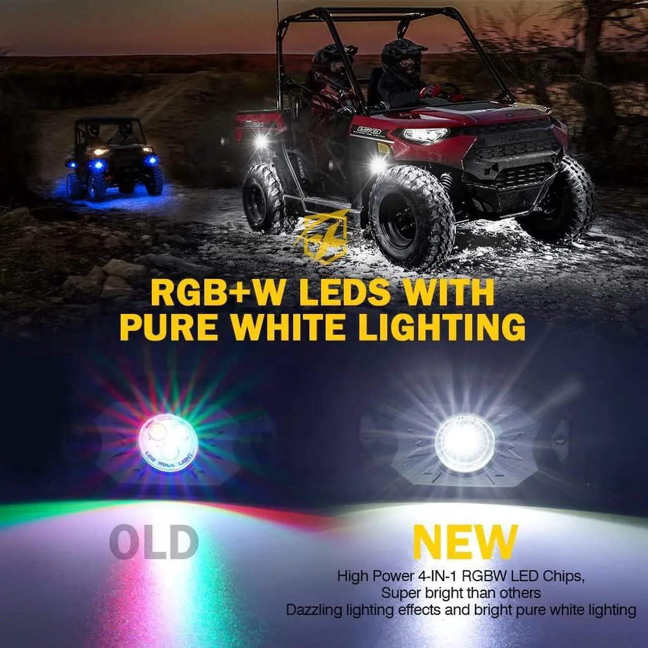 Alt view image 2 of 7 - RGBW LED Rock Lights Kit with Bluetooth & Wireless Remote Controller, Multicolor Cars Underglow, Wheel, Footwell Neon Light Kits, for Off-Road UTV ATV Trucks SUV Motorcycle Boats - 8 Pods