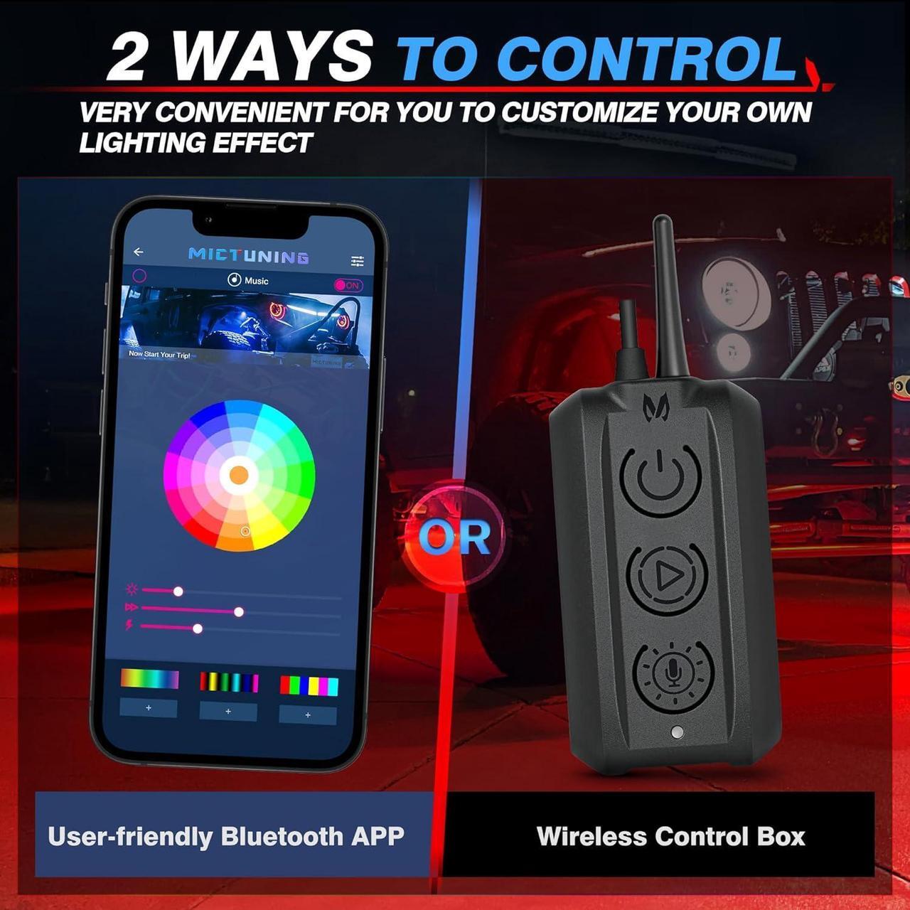 Alt view image 7 of 7 - C3 Extensible RGBW LED Rock Lights Kit - 20 Pods Wireless Control Multi-Color Neon Underglow Lights with Bluetooth APP & Control Box (Extensible Up to 32 Pods)