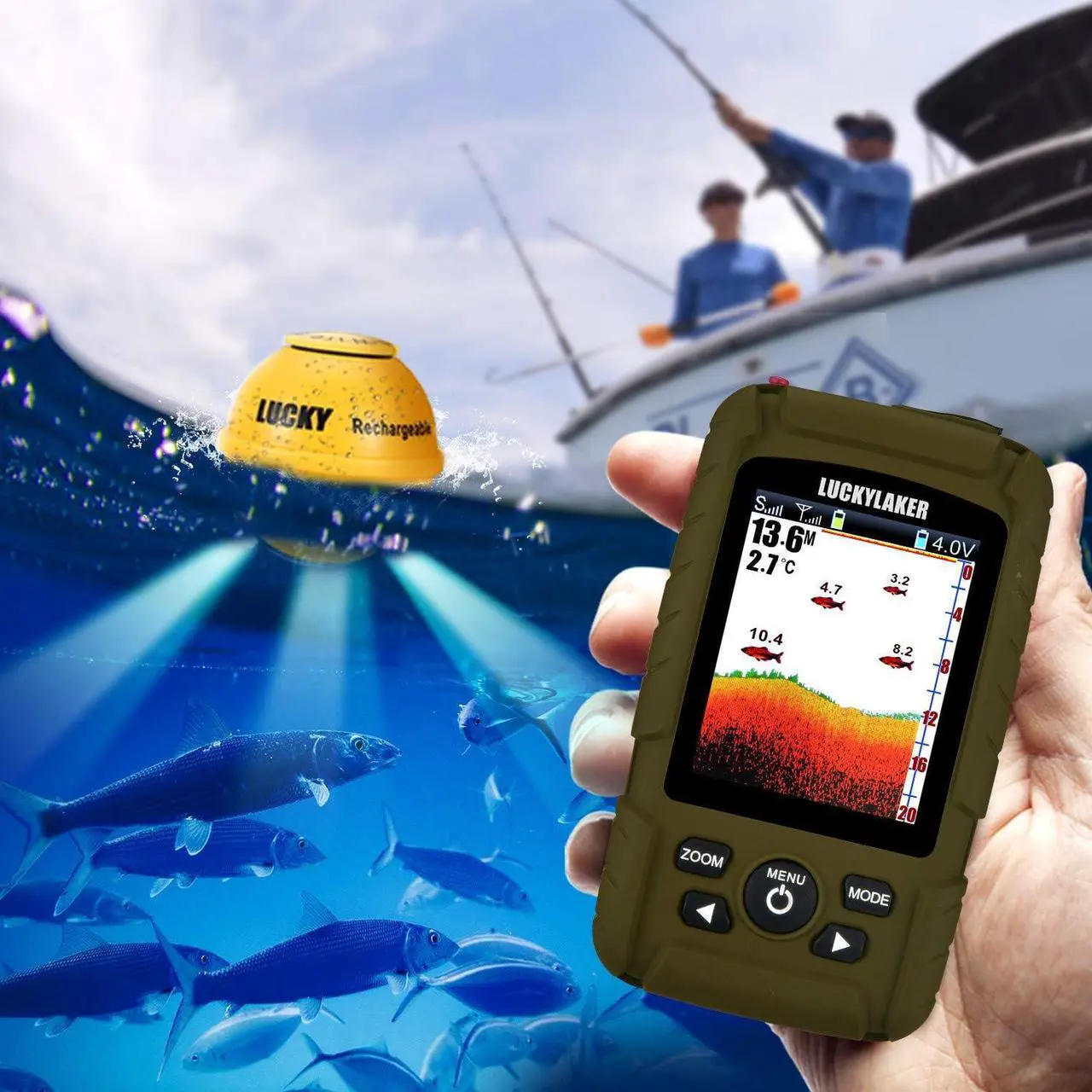 Alt view image 2 of 7 - Wireless Handheld Fish Finders Boat Wired Transducer Fishing Finder Sensor Sonar Waterproof Portable Depth Finders for Ice Fishing Sea Fishing Kayak