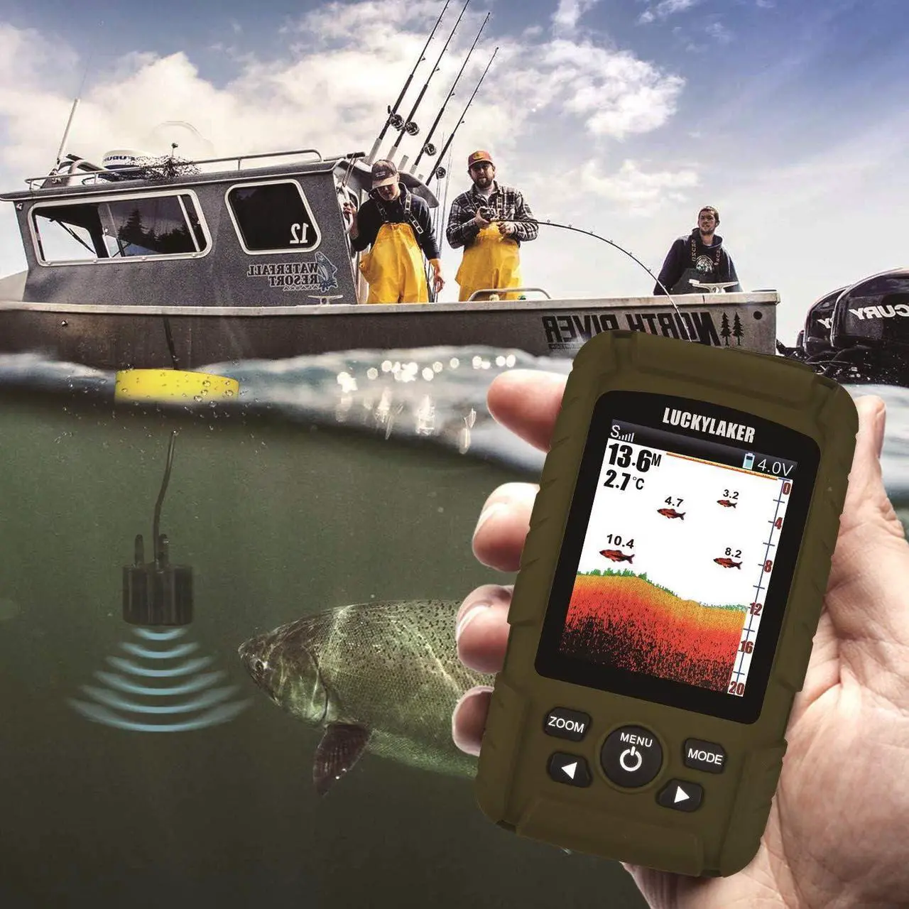 Alt view image 4 of 7 - Wireless Handheld Fish Finders Boat Wired Transducer Fishing Finder Sensor Sonar Waterproof Portable Depth Finders for Ice Fishing Sea Fishing Kayak