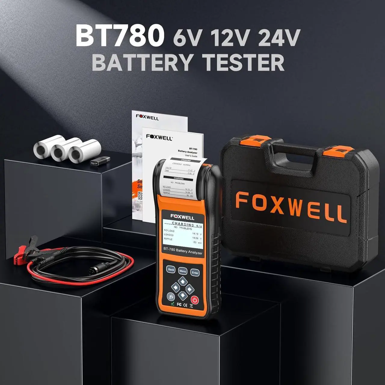 Alt view image 7 of 7 - BT780 Car Battery Tester 6V 12V 24V, Automotive Battery Load Tester with Printer, 100-2000CCA Digital Battery Analyzer for Car Heavy Duty Truck Marine SUV Boat RV