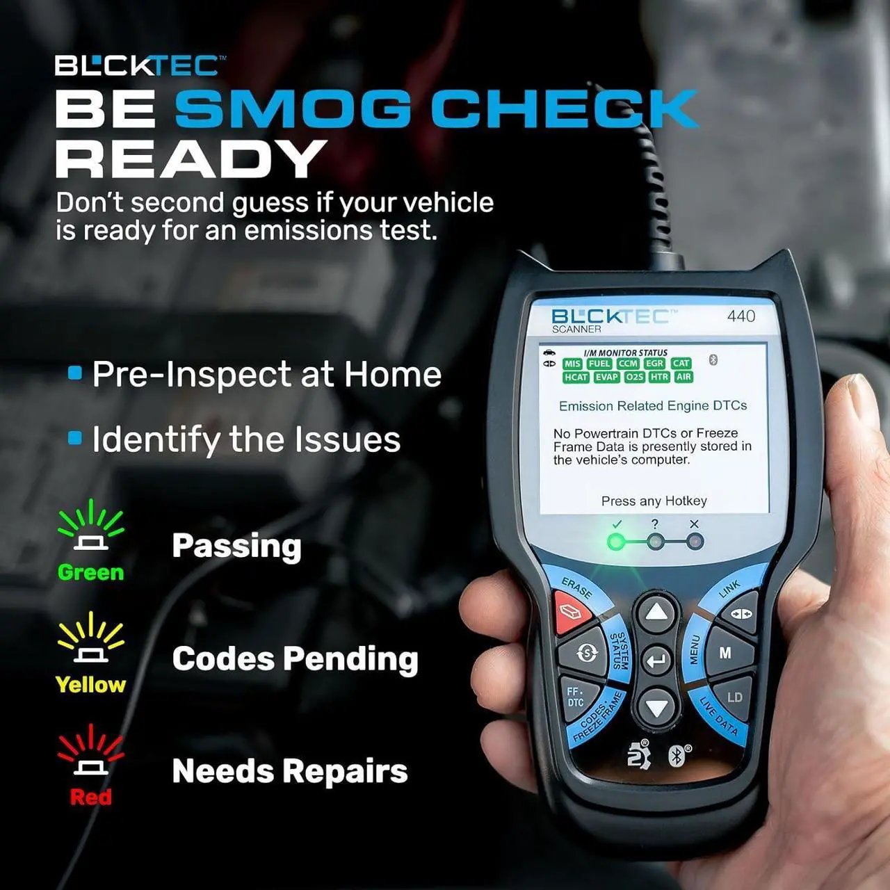 Alt view image 3 of 7 - 440 Bluetooth OBD2 Scanner Diagnostic Tool - Car Code Reader and Scanner for Car - Comes with Live Data - Battery/Charging System Test - Works for All OBD Compliant Cars 1996 & Newer