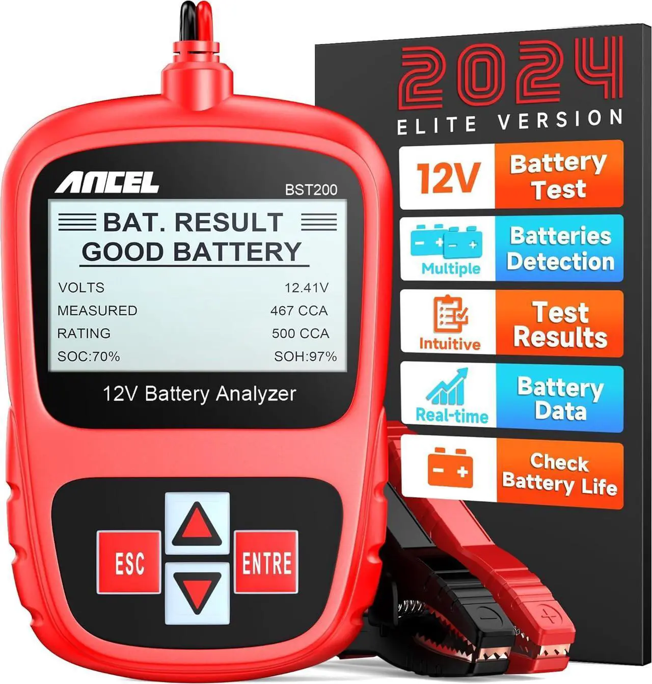 Main image of BST200 Car Battery Tester 12V 100-1100 CCA Automotive Bad Cell Load Test Tool Digital Analyzer Tester for Car Truck Motorcycle SUV Boat and More