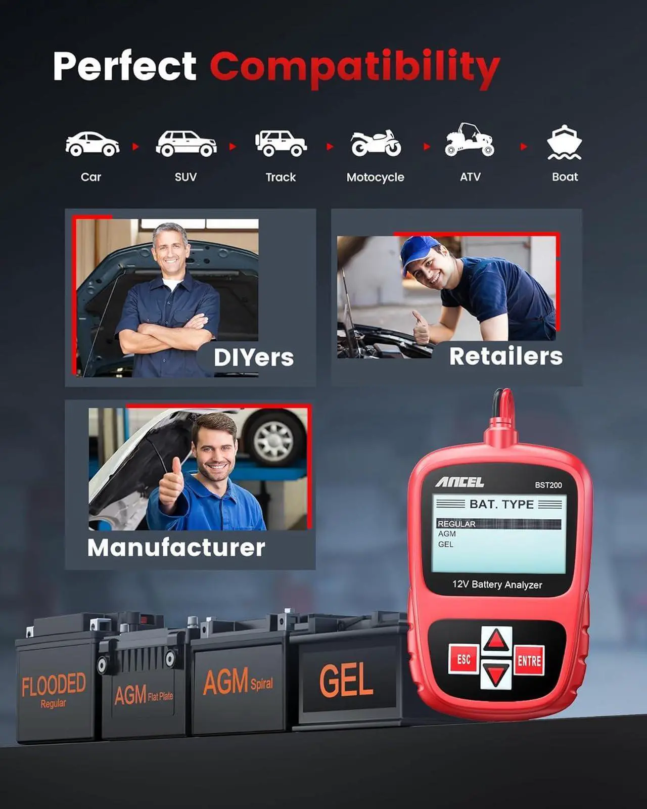 Alt view image 5 of 7 - BST200 Car Battery Tester 12V 100-1100 CCA Automotive Bad Cell Load Test Tool Digital Analyzer Tester for Car Truck Motorcycle SUV Boat and More