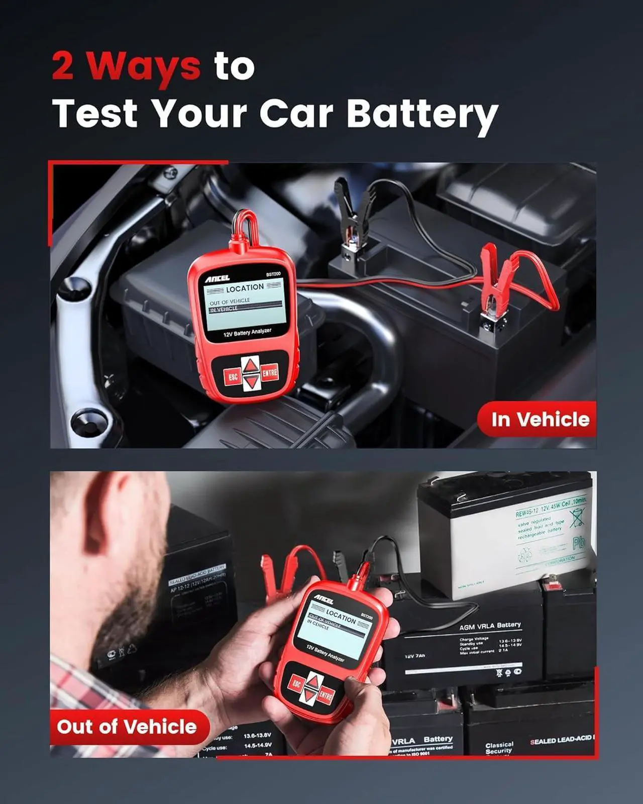 Alt view image 7 of 7 - BST200 Car Battery Tester 12V 100-1100 CCA Automotive Bad Cell Load Test Tool Digital Analyzer Tester for Car Truck Motorcycle SUV Boat and More
