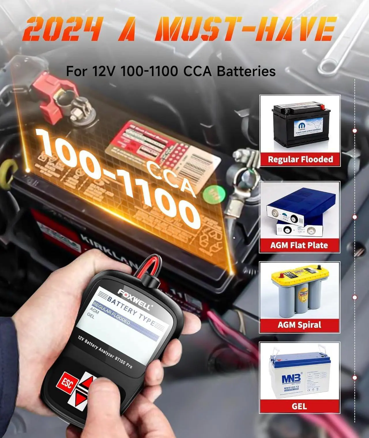 Alt view image 5 of 7 - BT100 Pro Car Battery Tester 12V Automotive, 100-1100CCA Digital Battery Analyzer, Auto Battery Checker Battery Load Tester for Car Marine Boat SUV