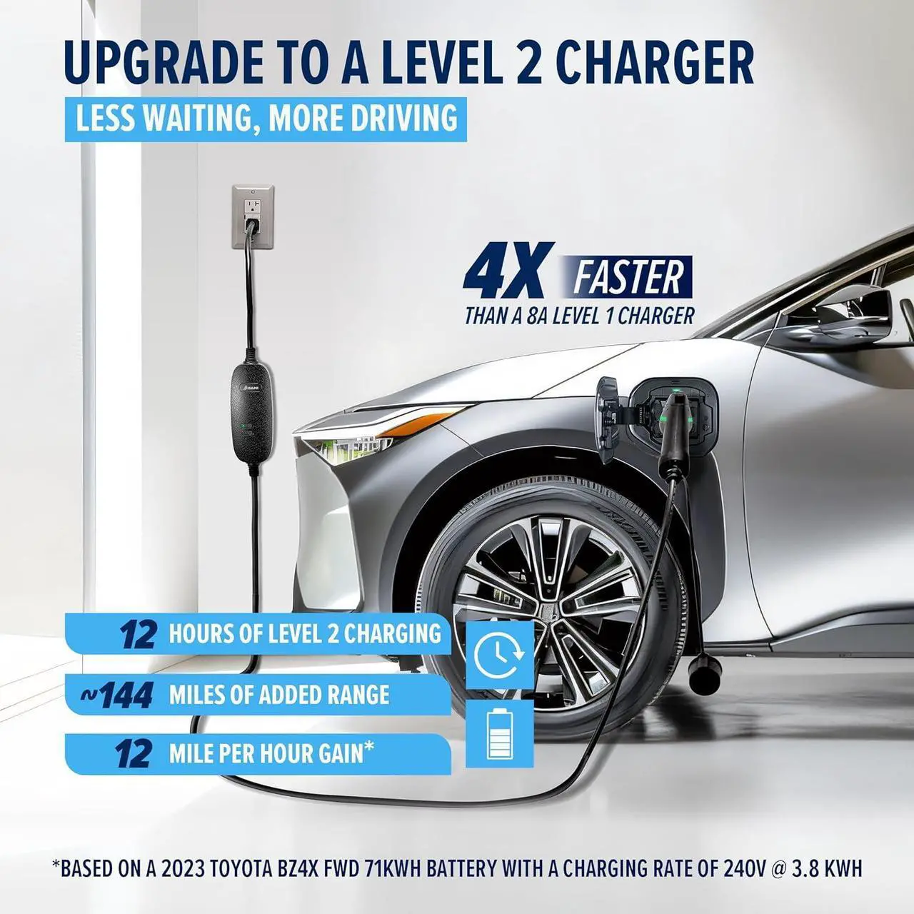 Alt view image 2 of 6 - Level 1 & 2 EV Charger - 110-240V at 16 Amps - Portable Electric Vehicle EV Charger with NEMA 6-20 with NEMA 5-15 Adapter Plug for J1772 Electric Cars