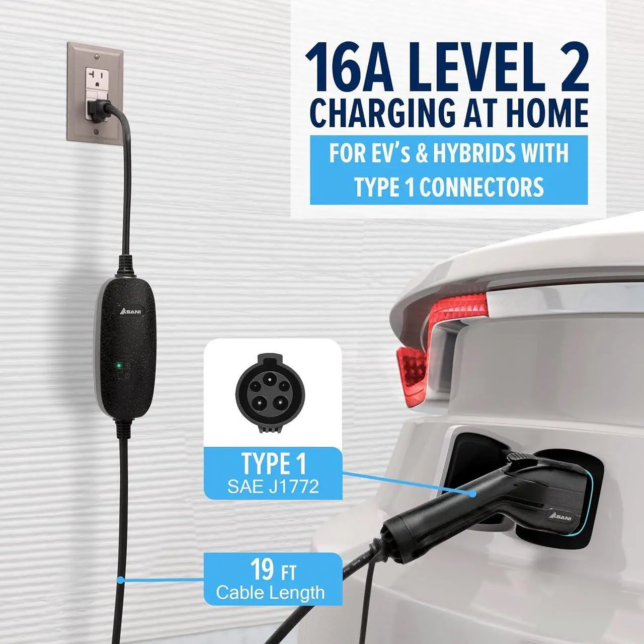 Alt view image 4 of 6 - Level 1 & 2 EV Charger - 110-240V at 16 Amps - Portable Electric Vehicle EV Charger with NEMA 6-20 with NEMA 5-15 Adapter Plug for J1772 Electric Cars