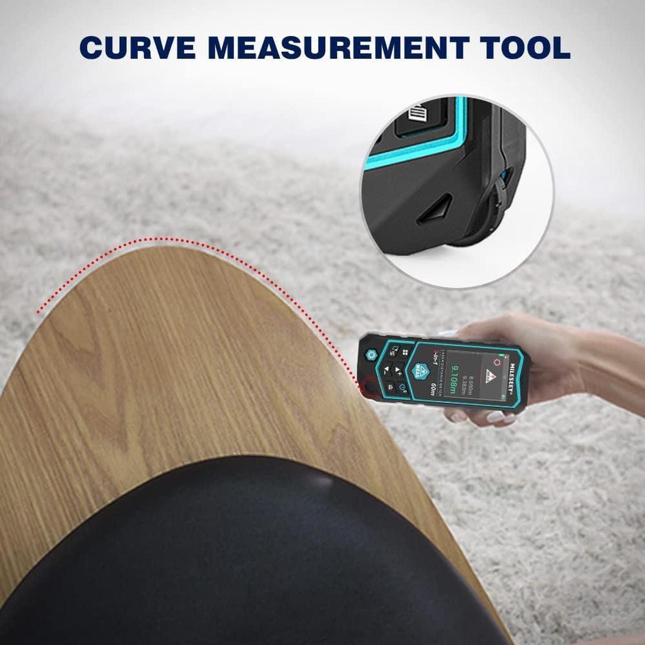 Alt view image 2 of 7 - R2B 200ft Laser Measurement Tool with Built-in Wheel for Curved Measure, Laser Line Marking Funcation Measuring Tool with Angle Sensor, Pythagorean, Point to Point, Area and Volume Measure