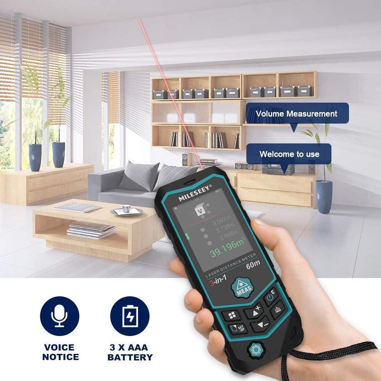 Alt view image 7 of 7 - R2B 200ft Laser Measurement Tool with Built-in Wheel for Curved Measure, Laser Line Marking Funcation Measuring Tool with Angle Sensor, Pythagorean, Point to Point, Area and Volume Measure