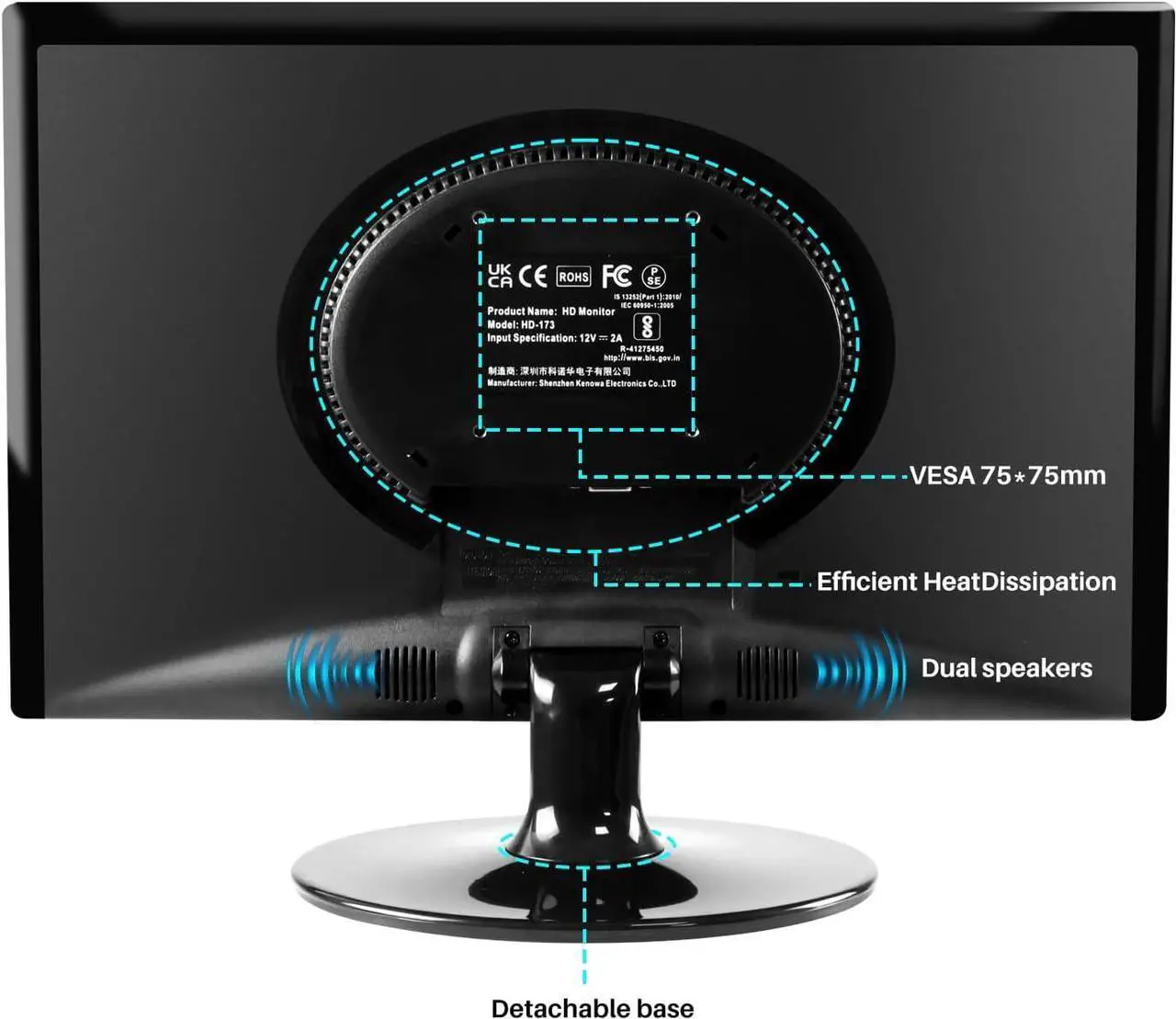 Alt view image 5 of 7 - 17.3 Inch Security Camera Monitor, PC Desktop Monitor 16:9, CCTV Monitor 60Hz LCD Display Screen with HDMI VGA,Built-in Speakers for CCTV Security DVR NVR Raspberry Pi, Wall Mounting 1600x900