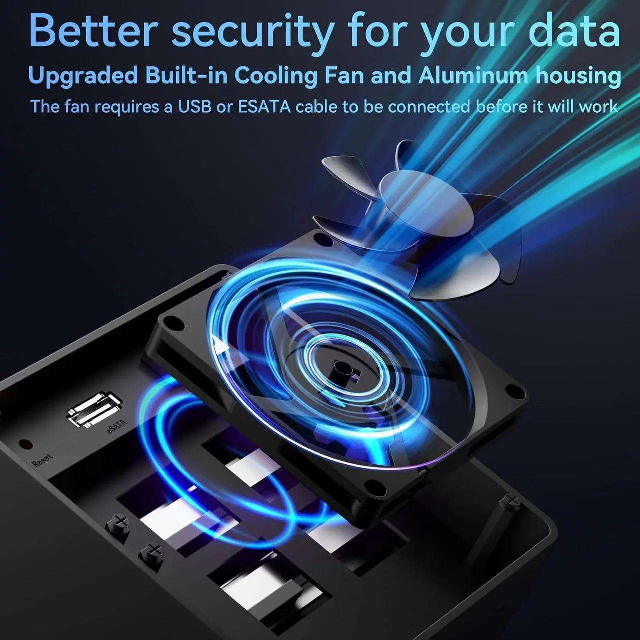 Alt view image 4 of 7 - 4 Bay Hard Drive Enclosure with Cooling Fan for 2.5/3.5&" SATA HDD/SSD with USB A/C 3.0eSATA Cable, 3.5 Hard Drive Reader Supports 72TB Capacity(NO RAID/NAS)