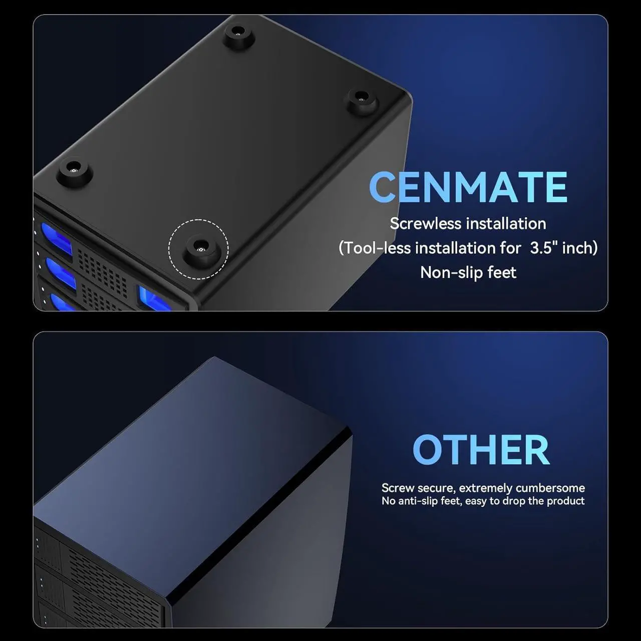Alt view image 5 of 7 - 4 Bay Hard Drive Enclosure with Cooling Fan for 2.5/3.5&" SATA HDD/SSD with USB A/C 3.0eSATA Cable, 3.5 Hard Drive Reader Supports 72TB Capacity(NO RAID/NAS)