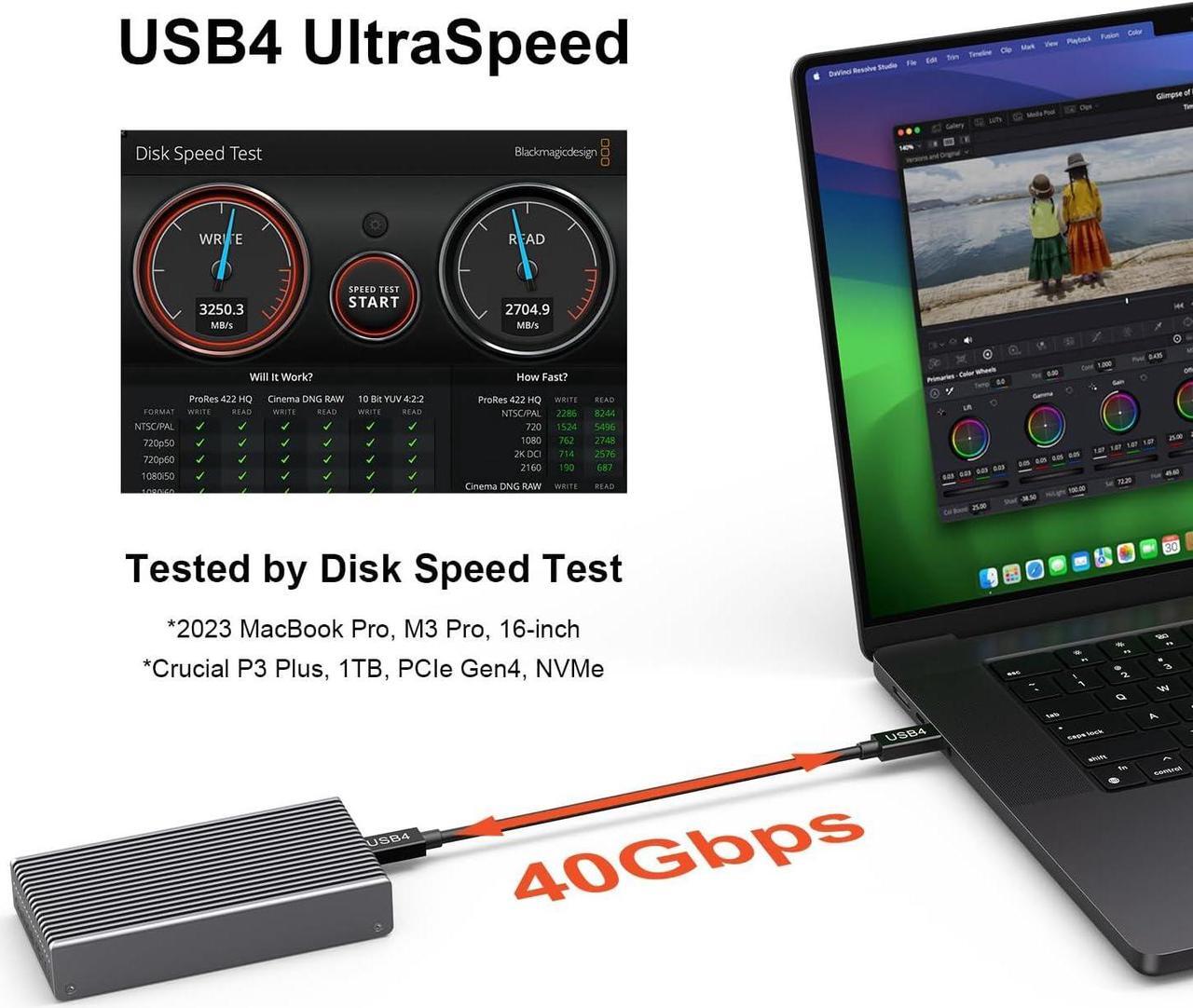 Alt view image 4 of 6 - Fanless 40Gbps USB4 M.2 NVMe SSD Enclosure, Supports Thunderbolt 4/3 up to 8TB, Rugged Aluminum Chasiss, Fits 2280/2260/2242/2230 Size, B+M M-Key