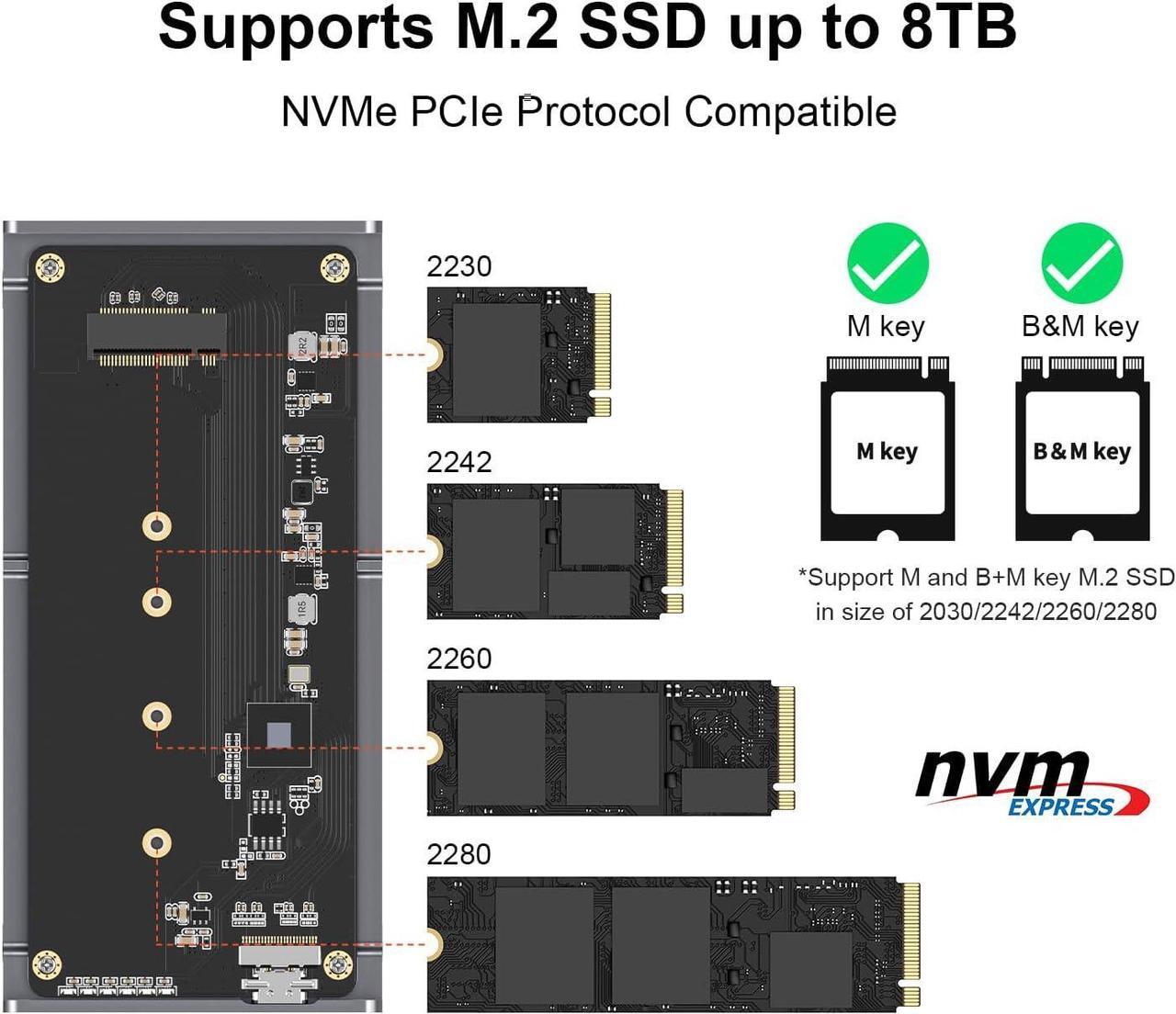 Alt view image 6 of 6 - Fanless 40Gbps USB4 M.2 NVMe SSD Enclosure, Supports Thunderbolt 4/3 up to 8TB, Rugged Aluminum Chasiss, Fits 2280/2260/2242/2230 Size, B+M M-Key